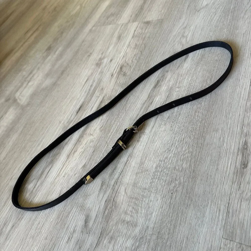 Black Leather Skinny Belt Silver Hardware & Tip Guard